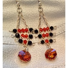 741 Boucles d'oreilles V avec swarovski et onyx, argent sterling